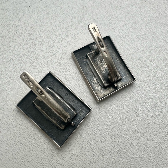 Silver Rectangular earrings 925 with original Design - Picture 7 of 13
